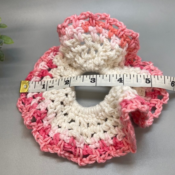 3 for $20 Pink & cream Scrunchies Oversized Crocheted 100% cotton gifts birthday - Picture 2 of 3